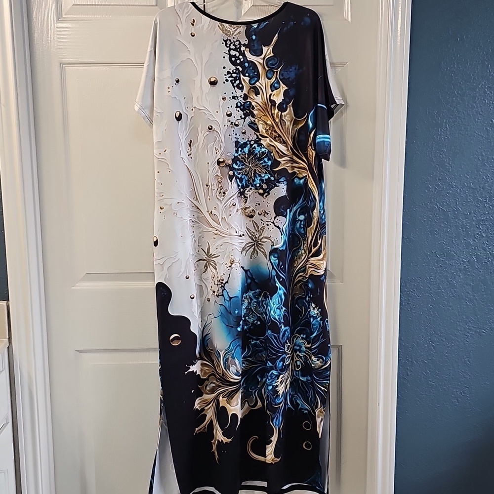 New Vibrant Tropical Vacation V-Neck Short Sleeve Coverup Or Dress - Picture 12 of 14